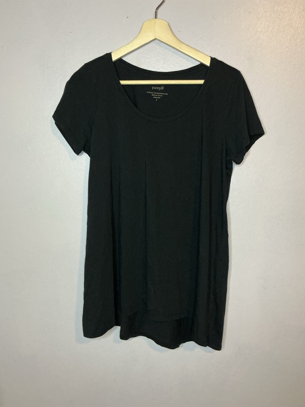 Pure Jill J. Jill Elliptical Tee 100% Pima Cotton Short Sleeve Black Size Small